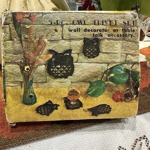 Vintage 1970s Cast Iron Owl Trivets Set Of 5 With Box Made In‎ The USA Kitchen